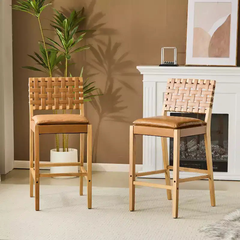 Tabourets de bar contemporains Christopher Knight Home Marc en hévéa et similicuir (lot de 2)