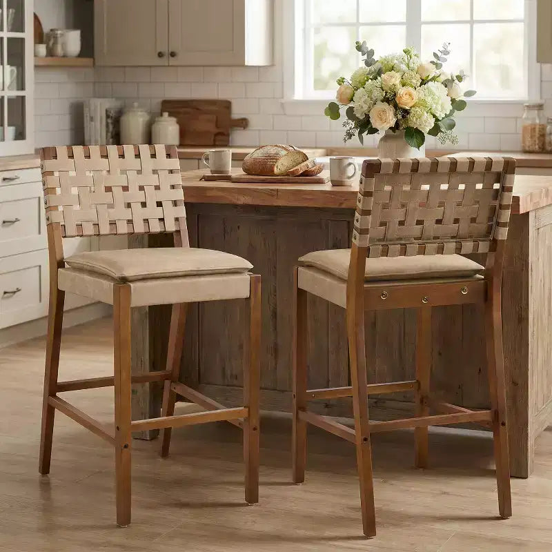 Tabourets de bar contemporains Christopher Knight Home Marc en hévéa et similicuir (lot de 2)