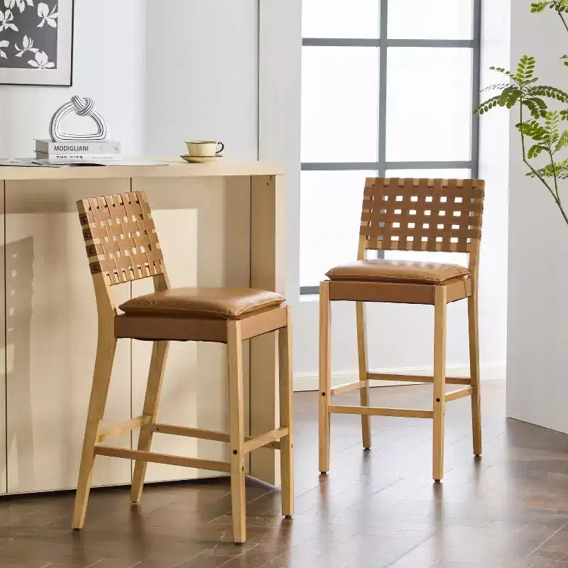 Tabourets de bar contemporains Christopher Knight Home Marc en hévéa et similicuir (lot de 2)