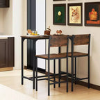 Costway Ensemble table de bar 3 pièces Table de salle à manger de style pub et 2 tabourets de bar avec dossier et repose-pieds Gris/Marron