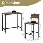 Costway Ensemble table de bar 3 pièces Table de salle à manger de style pub et 2 tabourets de bar avec dossier et repose-pieds Gris/Marron