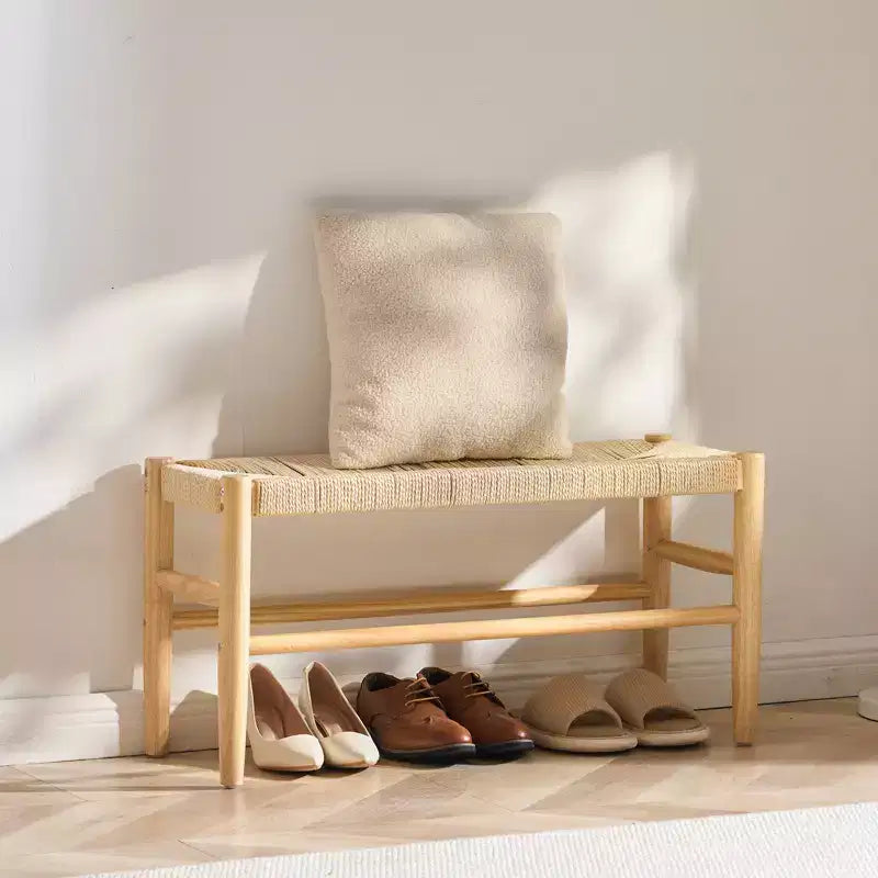 Banc en rotin VEVOR, banc en rotin en bois de 80 cm, banc d'entrée avec pieds en bois de chêne, banc bohème de bout de lit de chambre avec rotin tissé à la main