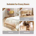 Banc en rotin VEVOR, banc en rotin en bois de 80 cm, banc d'entrée avec pieds en bois de chêne, banc bohème de bout de lit de chambre avec rotin tissé à la main