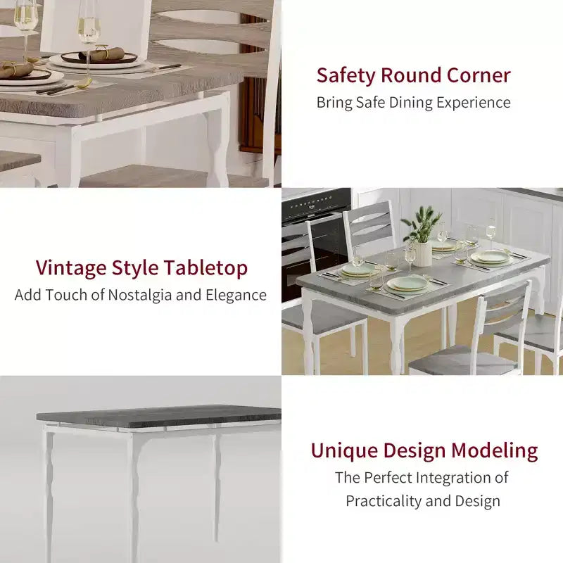 Ensemble table de salle à manger 5 pièces, ensemble table de cuisine de style industriel pour 4 personnes, table de salle à manger et chaises avec table rectangulaire et 4 chaises