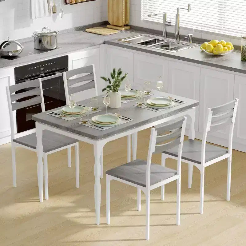 Ensemble table de salle à manger 5 pièces, ensemble table de cuisine de style industriel pour 4 personnes, table de salle à manger et chaises avec table rectangulaire et 4 chaises