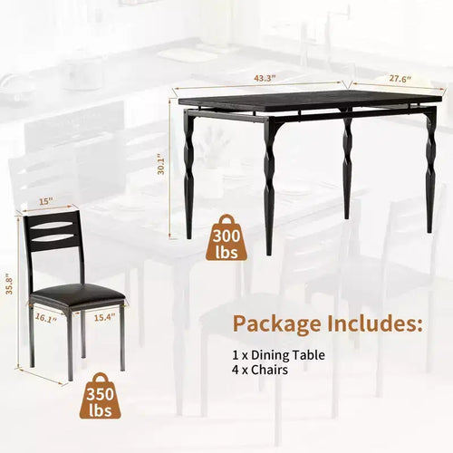 Ensemble table de salle à manger 5 pièces, ensemble table de cuisine de style industriel pour 4 personnes, table de salle à manger et chaises avec table rectangulaire et 4 chaises