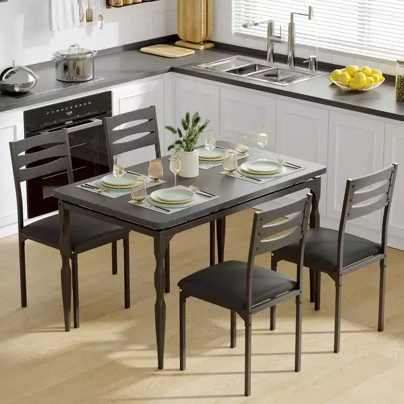 Ensemble table de salle à manger 5 pièces, ensemble table de cuisine de style industriel pour 4 personnes, table de salle à manger et chaises avec table rectangulaire et 4 chaises