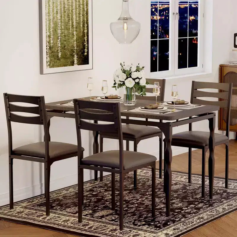 Ensemble table de salle à manger 5 pièces, ensemble table de cuisine de style industriel pour 4 personnes, table de salle à manger et chaises avec table rectangulaire et 4 chaises