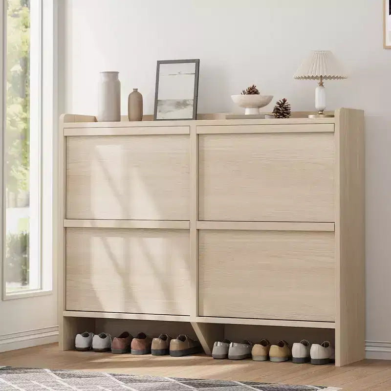 Shoe Cabinet with 4 Flip Drawers, Wooden Shoe Organizer Cabinet with Adjustable Shelf, Shoe Storage for Entryway, Shoe Cabinet Living Room, Natural
