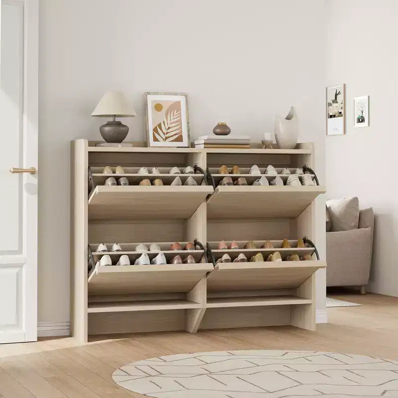 Meuble à chaussures avec 4 tiroirs basculants, meuble à chaussures en bois avec étagère réglable, rangement à chaussures pour l'entrée, meuble à chaussures de salon, Naturel
