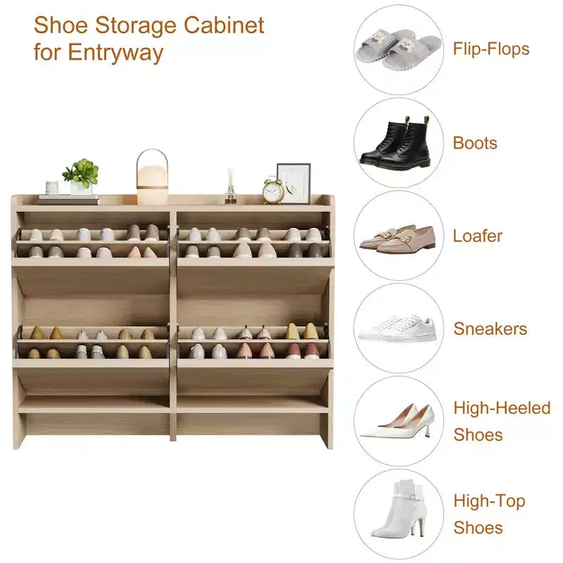 Meuble à chaussures avec 4 tiroirs basculants, meuble à chaussures en bois avec étagère réglable, rangement à chaussures pour l'entrée, meuble à chaussures de salon, Naturel