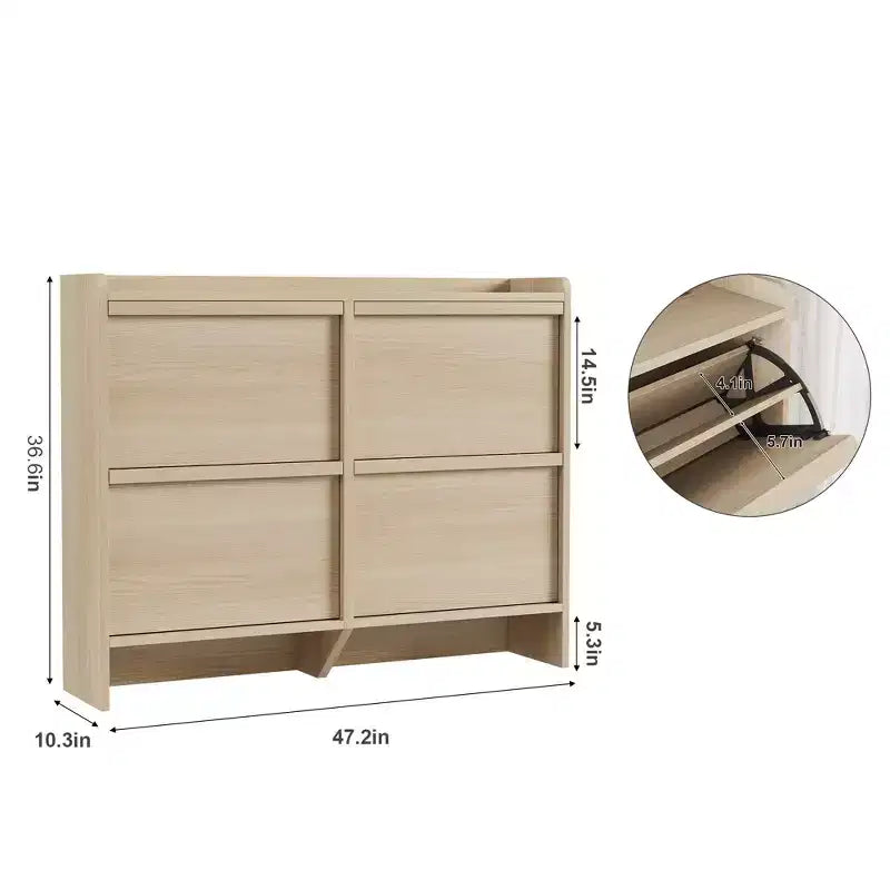 Meuble à chaussures avec 4 tiroirs basculants, meuble à chaussures en bois avec étagère réglable, rangement à chaussures pour l'entrée, meuble à chaussures de salon, Naturel