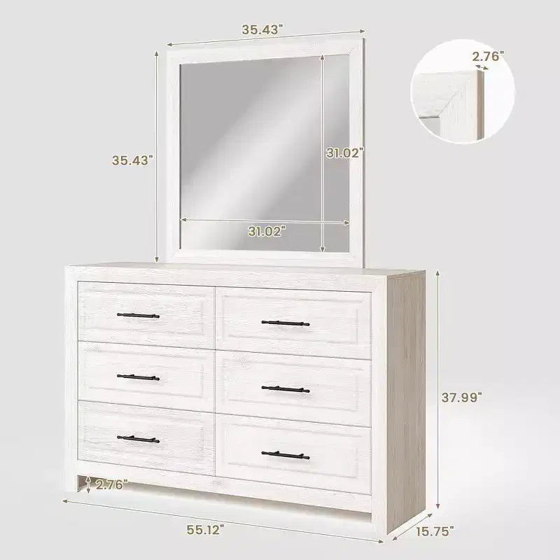 Hyleory Coiffeuse Moderne de Chambre avec Miroir, 6 Grands Tiroirs