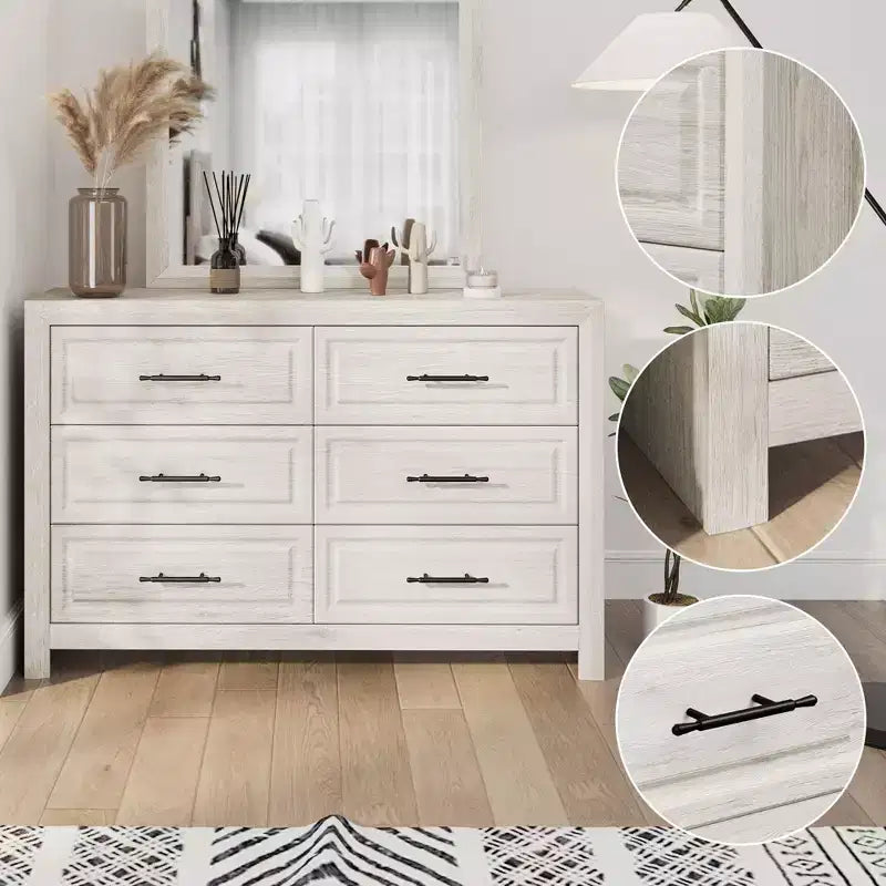 Hyleory Coiffeuse Moderne de Chambre avec Miroir, 6 Grands Tiroirs