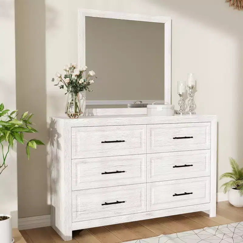 Hyleory Coiffeuse Moderne de Chambre avec Miroir, 6 Grands Tiroirs