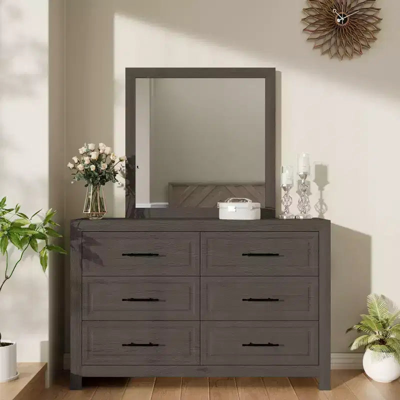 Hyleory Coiffeuse Moderne de Chambre avec Miroir, 6 Grands Tiroirs