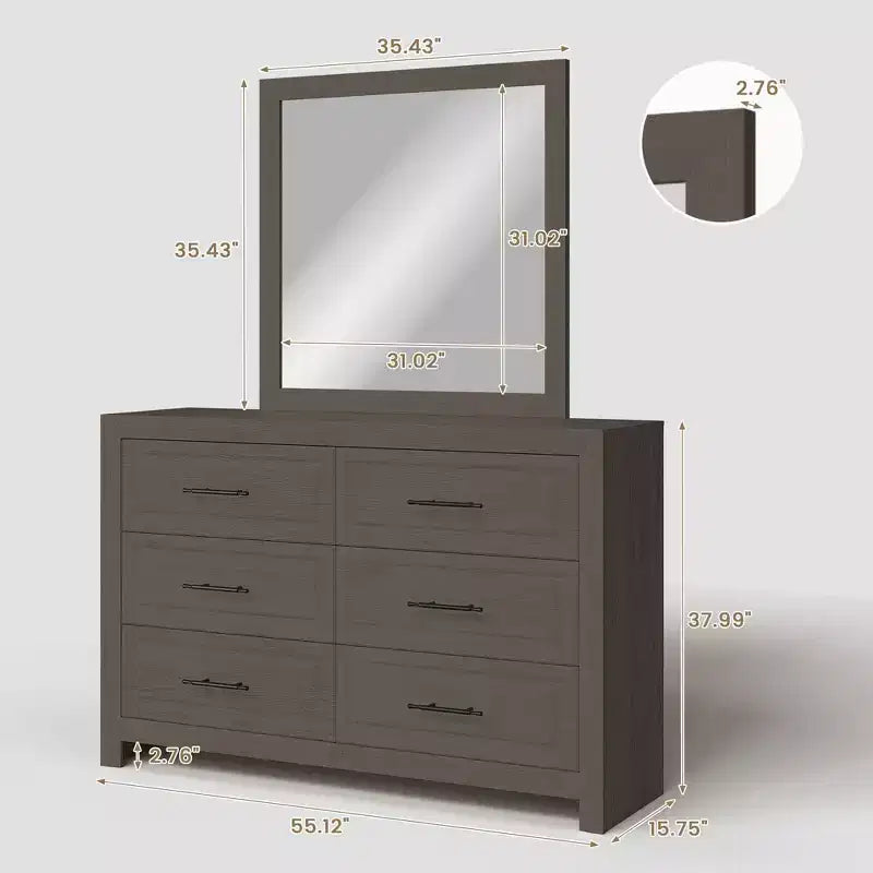 Hyleory Coiffeuse Moderne de Chambre avec Miroir, 6 Grands Tiroirs