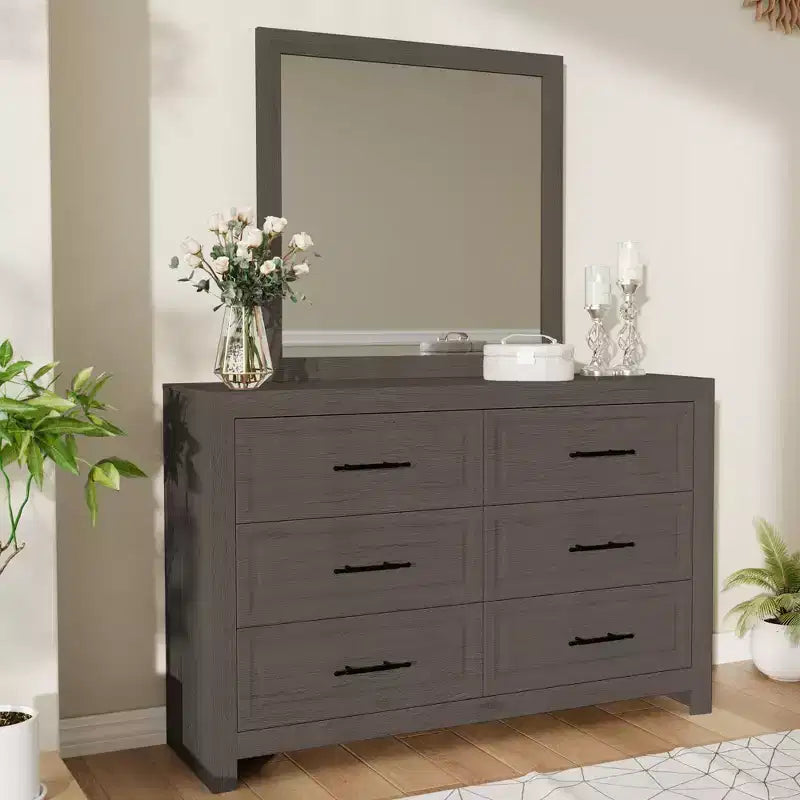 Hyleory Coiffeuse Moderne de Chambre avec Miroir, 6 Grands Tiroirs