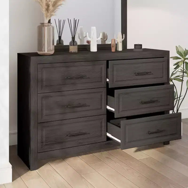 Hyleory Coiffeuse Moderne de Chambre avec Miroir, 6 Grands Tiroirs