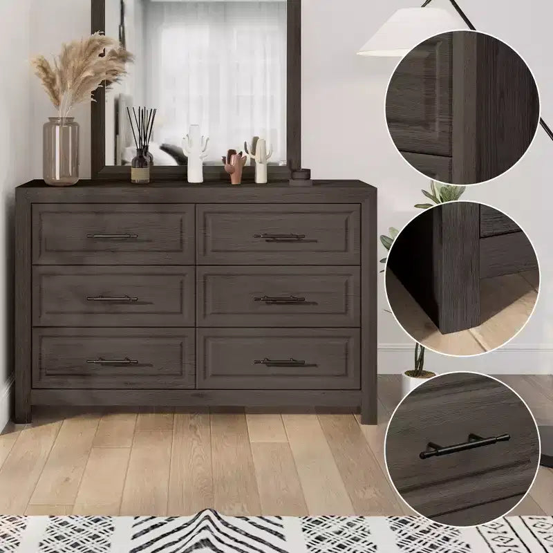Hyleory Coiffeuse Moderne de Chambre avec Miroir, 6 Grands Tiroirs
