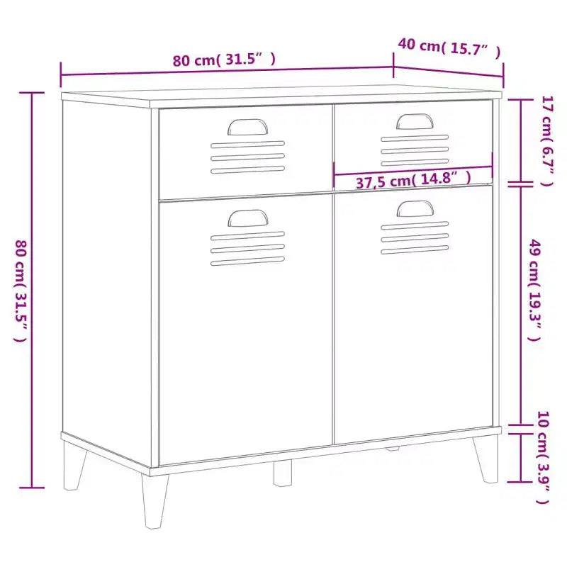 vidaXL Buffet Armoire de rangement Meuble de salon Pin massif, avec 2 tiroirs
