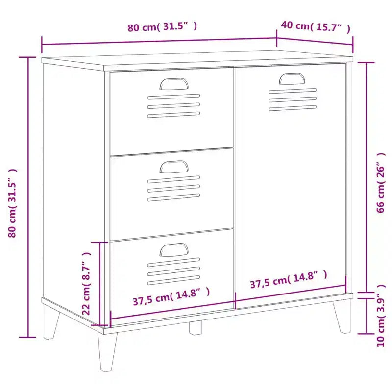 vidaXL Buffet Armoire de rangement Meuble de salon Pin massif, avec 2 tiroirs