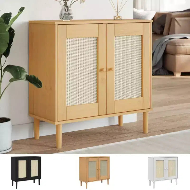 vidaXL SENJA Bahut Commode Rangement Aspect Rotin Bois Massif Pin