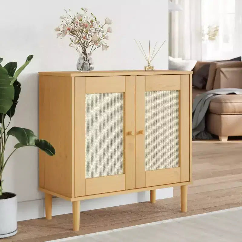 vidaXL SENJA Bahut Commode Rangement Aspect Rotin Bois Massif Pin