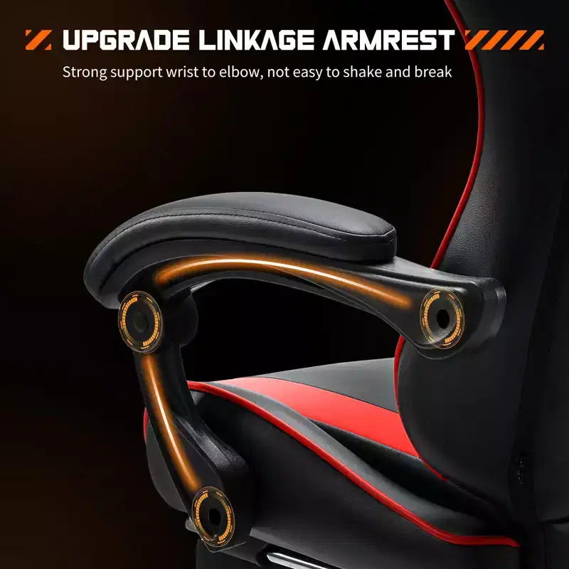 Chaise de bureau pour jeux vidéo - Ergonomique avec repose-pieds et soutien lombaire confortable, fauteuil inclinable en cuir PU avec appui-tête, accoudoir fixe