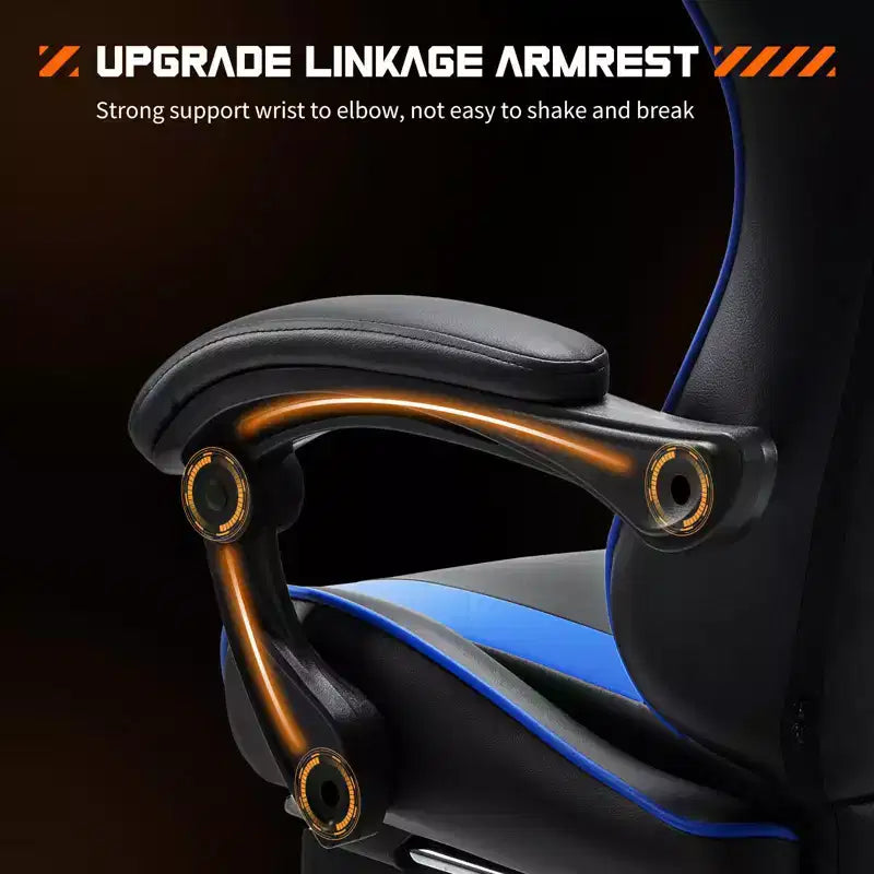 Chaise de bureau pour jeux vidéo - Ergonomique avec repose-pieds et soutien lombaire confortable, fauteuil inclinable en cuir PU avec appui-tête, accoudoir fixe