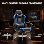 Chaise de bureau pour jeux vidéo - Ergonomique avec repose-pieds et soutien lombaire confortable, fauteuil inclinable en cuir PU avec appui-tête, accoudoir fixe