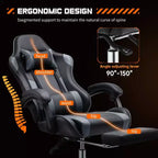 Chaise de bureau pour jeux vidéo - Ergonomique avec repose-pieds et soutien lombaire confortable, fauteuil inclinable en cuir PU avec appui-tête, accoudoir fixe