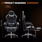 Chaise de bureau pour jeux vidéo - Ergonomique avec repose-pieds et soutien lombaire confortable, fauteuil inclinable en cuir PU avec appui-tête, accoudoir fixe