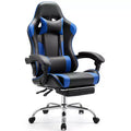 Chaise de bureau pour jeux vidéo - Ergonomique avec repose-pieds et soutien lombaire confortable, fauteuil inclinable en cuir PU avec appui-tête, accoudoir fixe