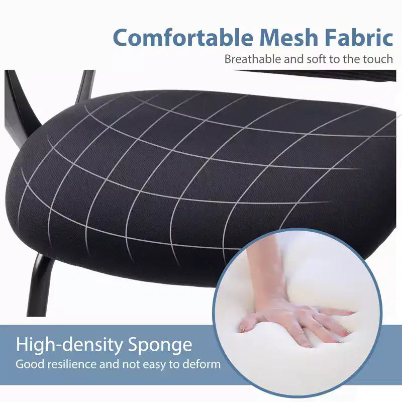 Lot de 2 fauteuils de bureau ergonomiques avec base luge, dossier en maille, accoudoirs confortables, support lombaire et sans roulettes