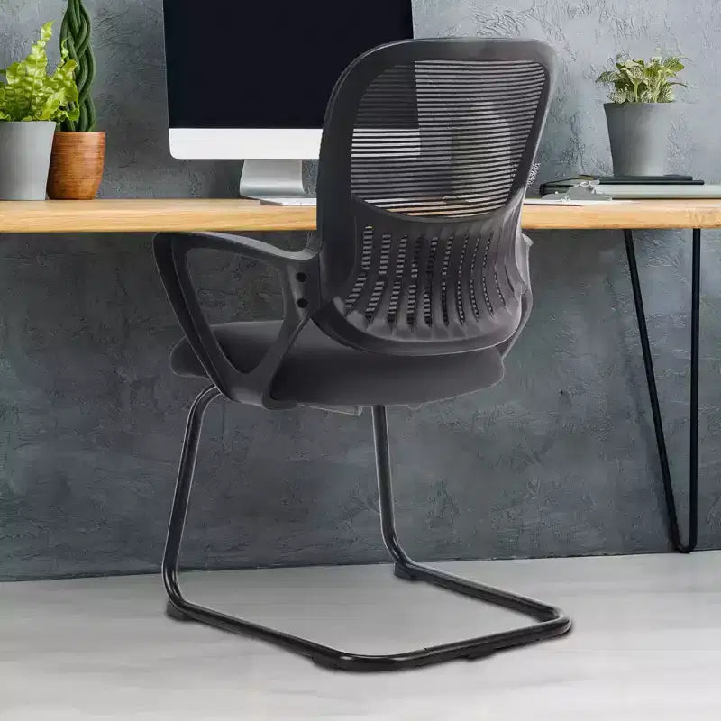 Lot de 2 fauteuils de bureau ergonomiques avec base luge, dossier en maille, accoudoirs confortables, support lombaire et sans roulettes