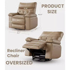 Fauteuil inclinable surdimensionné pour adultes - Fauteuil inclinable et pivotant à 360° en cuir PU, mécanisme d'inclinaison manuel, pour salon/salle de cinéma à domicile