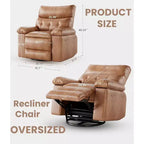 Fauteuil inclinable surdimensionné pour adultes - Fauteuil inclinable et pivotant à 360° en cuir PU, mécanisme d'inclinaison manuel, pour salon/salle de cinéma à domicile