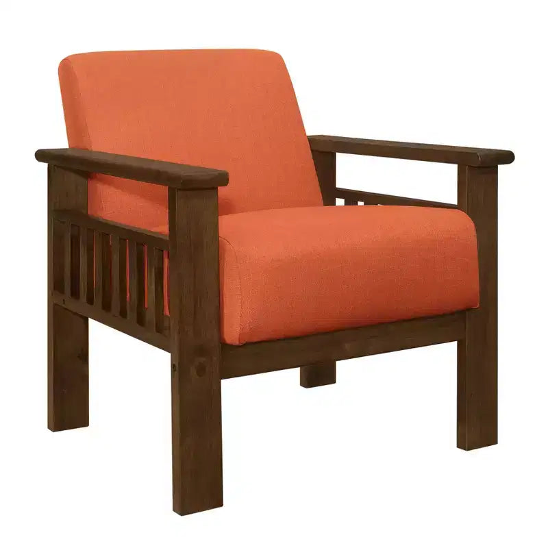 Fauteuil d'appoint Okak 1 pc Fauteuil de salon avec tissu d'ameublement Fauteuil en bois finition noyer Chaise de lecture et de loisirs avec assise et dossier rembourrés