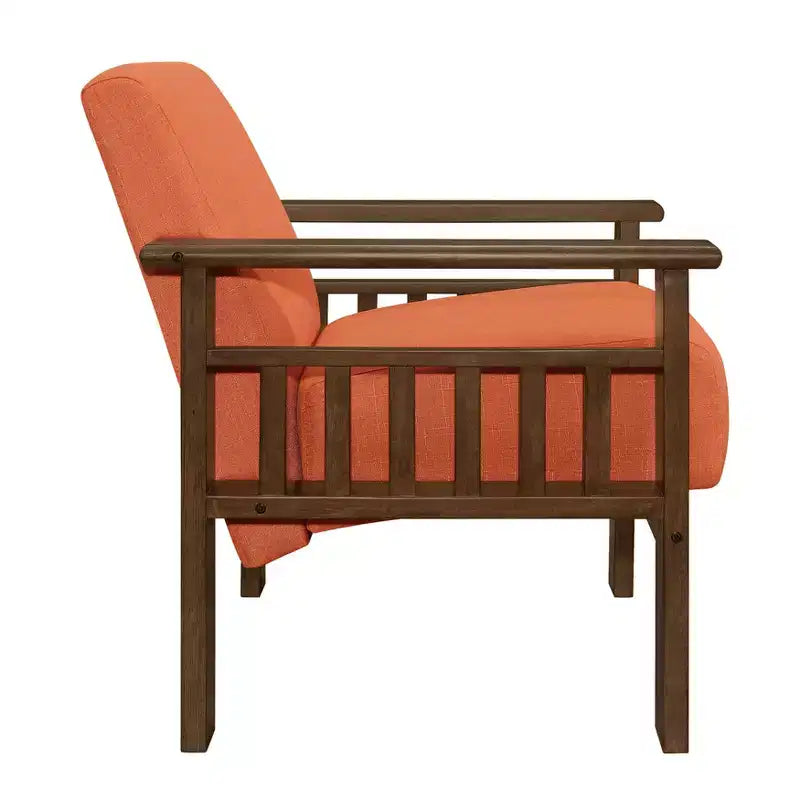 Fauteuil d'appoint Okak 1 pc Fauteuil de salon avec tissu d'ameublement Fauteuil en bois finition noyer Chaise de lecture et de loisirs avec assise et dossier rembourrés