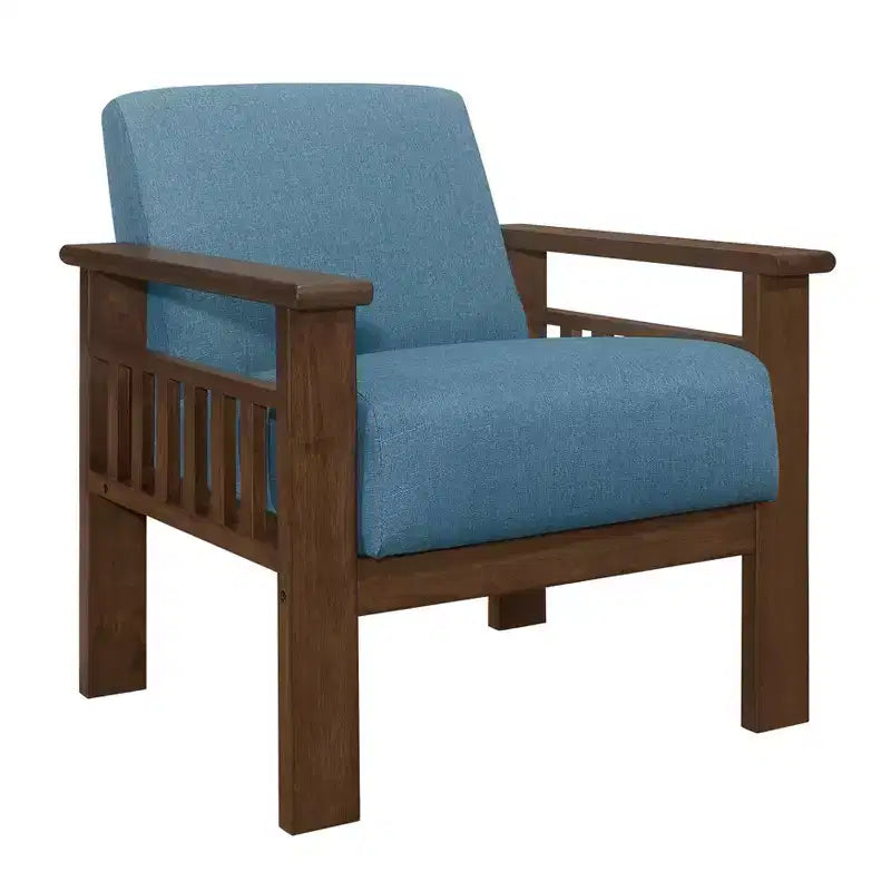 Fauteuil d'appoint Okak 1 pc Fauteuil de salon avec tissu d'ameublement Fauteuil en bois finition noyer Chaise de lecture et de loisirs avec assise et dossier rembourrés