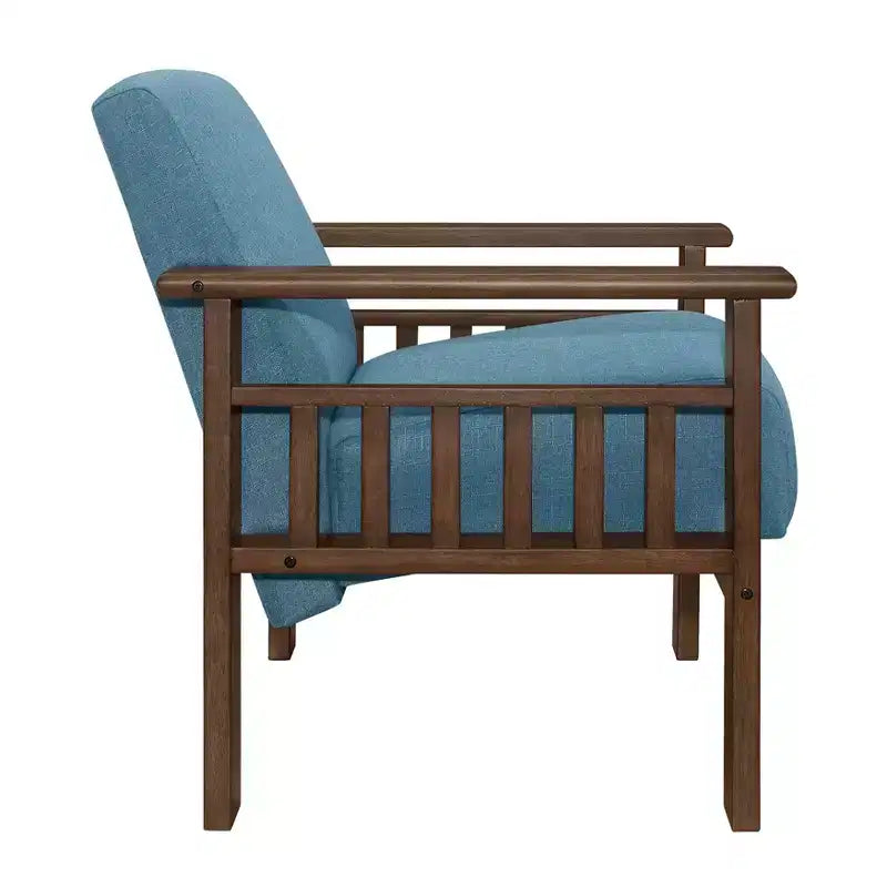 Fauteuil d'appoint Okak 1 pc Fauteuil de salon avec tissu d'ameublement Fauteuil en bois finition noyer Chaise de lecture et de loisirs avec assise et dossier rembourrés
