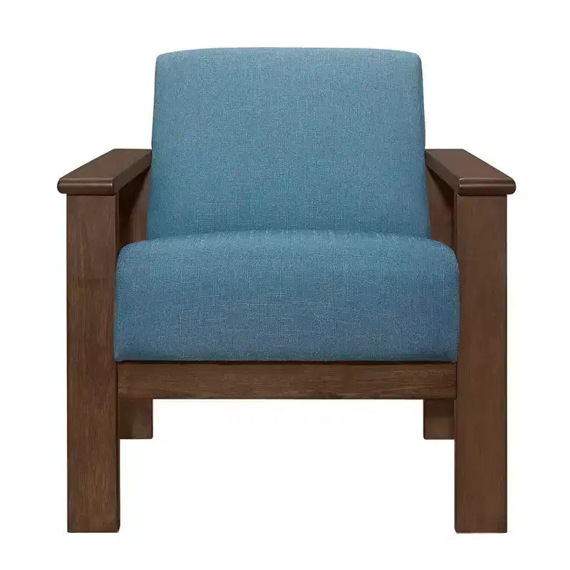 Fauteuil d'appoint Okak 1 pc Fauteuil de salon avec tissu d'ameublement Fauteuil en bois finition noyer Chaise de lecture et de loisirs avec assise et dossier rembourrés