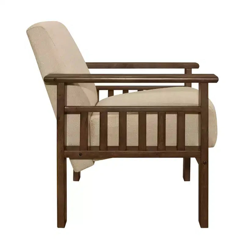 Fauteuil d'appoint Okak 1 pc Fauteuil de salon avec tissu d'ameublement Fauteuil en bois finition noyer Chaise de lecture et de loisirs avec assise et dossier rembourrés