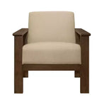Fauteuil d'appoint Okak 1 pc Fauteuil de salon avec tissu d'ameublement Fauteuil en bois finition noyer Chaise de lecture et de loisirs avec assise et dossier rembourrés