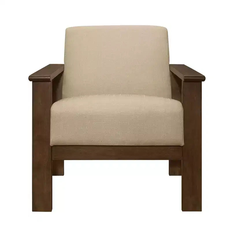 Fauteuil d'appoint Okak 1 pc Fauteuil de salon avec tissu d'ameublement Fauteuil en bois finition noyer Chaise de lecture et de loisirs avec assise et dossier rembourrés