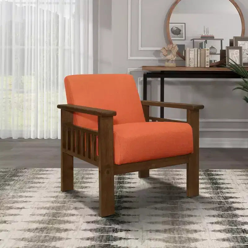 Fauteuil d'appoint Okak 1 pc Fauteuil de salon avec tissu d'ameublement Fauteuil en bois finition noyer Chaise de lecture et de loisirs avec assise et dossier rembourrés
