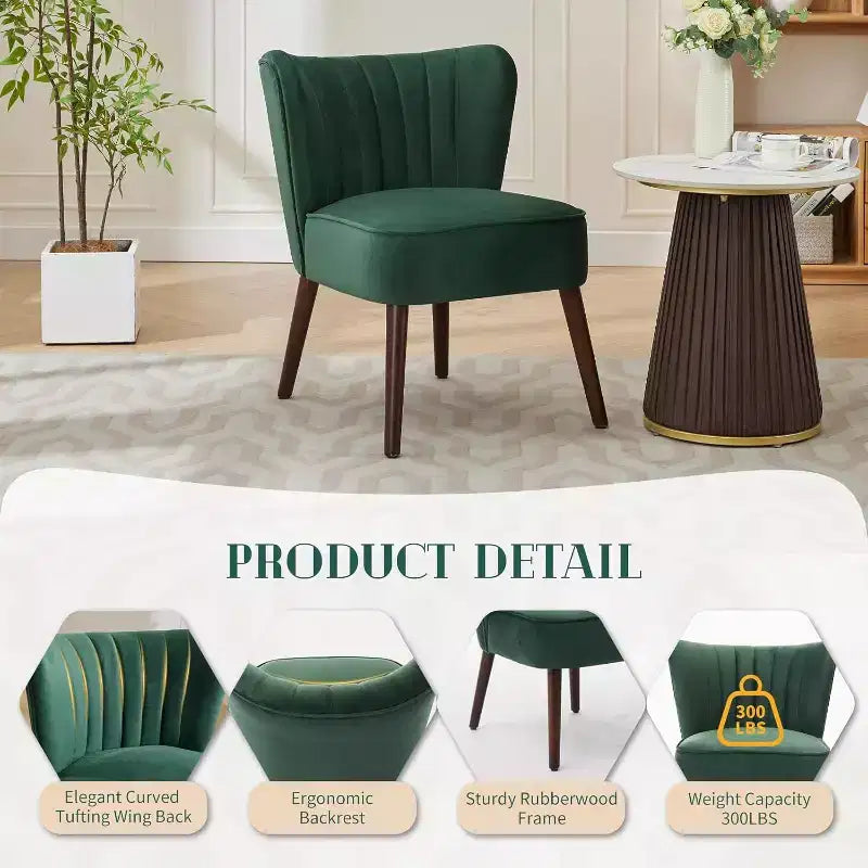 Lot de 2 fauteuils d'appoint modernes en velours, fauteuils de salon rembourrés doux avec pieds en bois