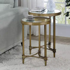 Acme Furniture Aditya Lot de 2 tables d'appoint gigognes en laiton et miroir de 45,7 cm de large