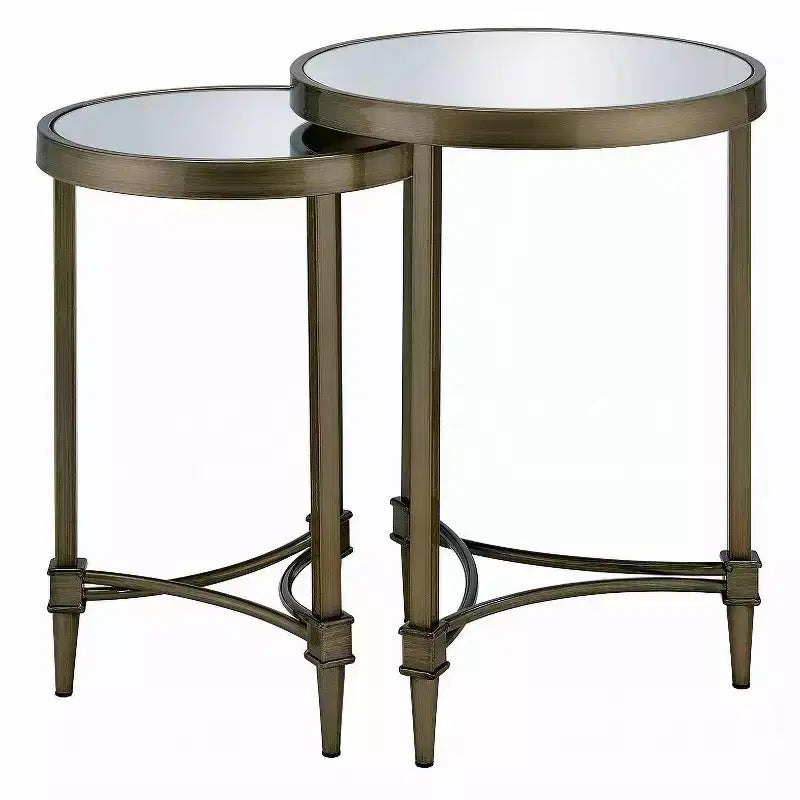 Acme Furniture Aditya Lot de 2 tables d'appoint gigognes en laiton et miroir de 45,7 cm de large